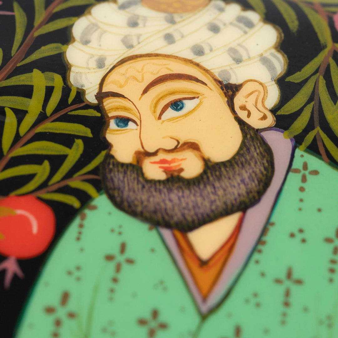 Lacquered Walnut Wood Jewelry Box with Bard Scene - Memories from the Bard'