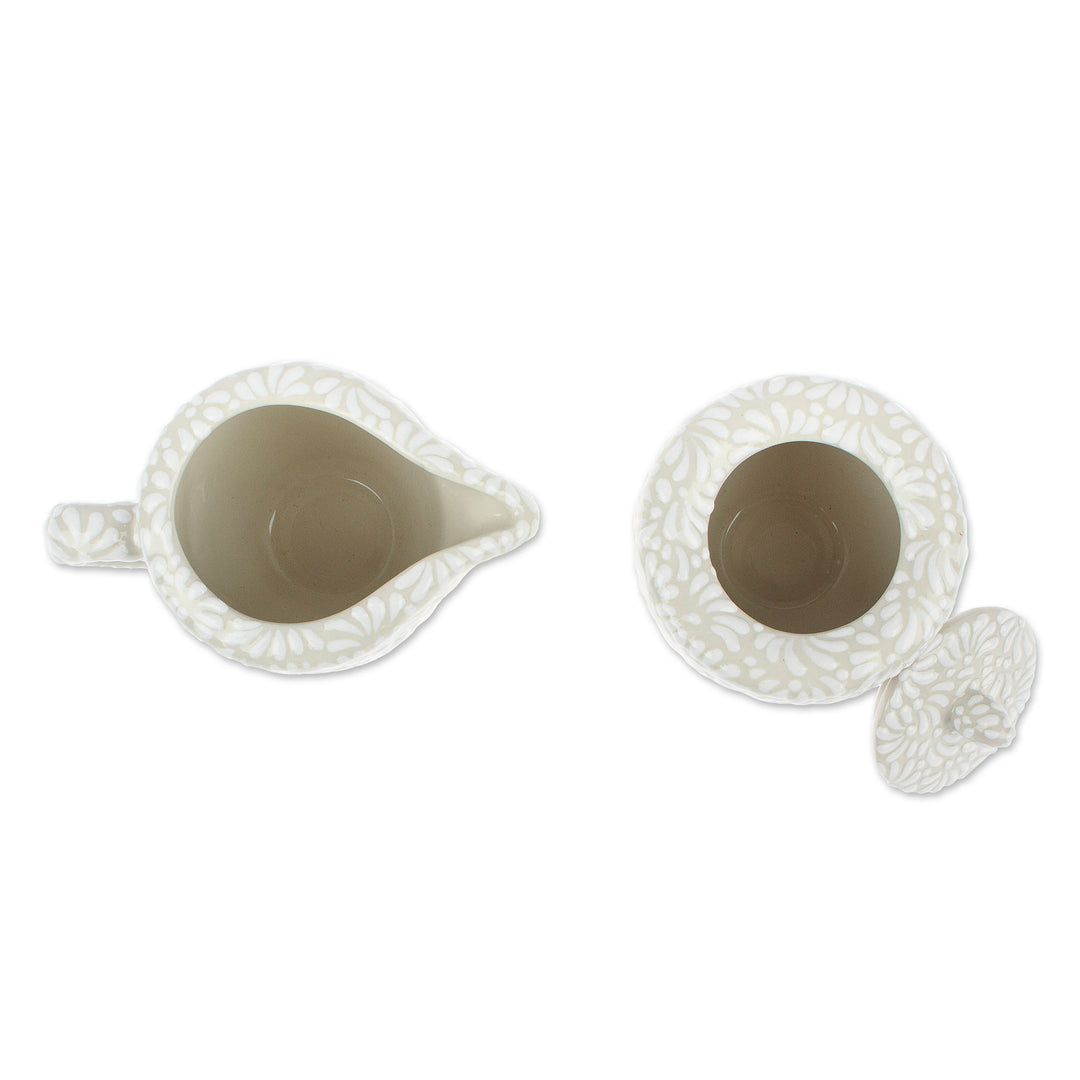 Floral Ceramic Creamer and Sugar Bowl Set (2 Pieces) - Divine Spring