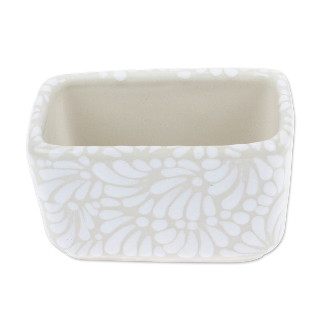Handcrafted Beige and Ivory Ceramic Sugar and Tea Holder - Felicitous Spring
