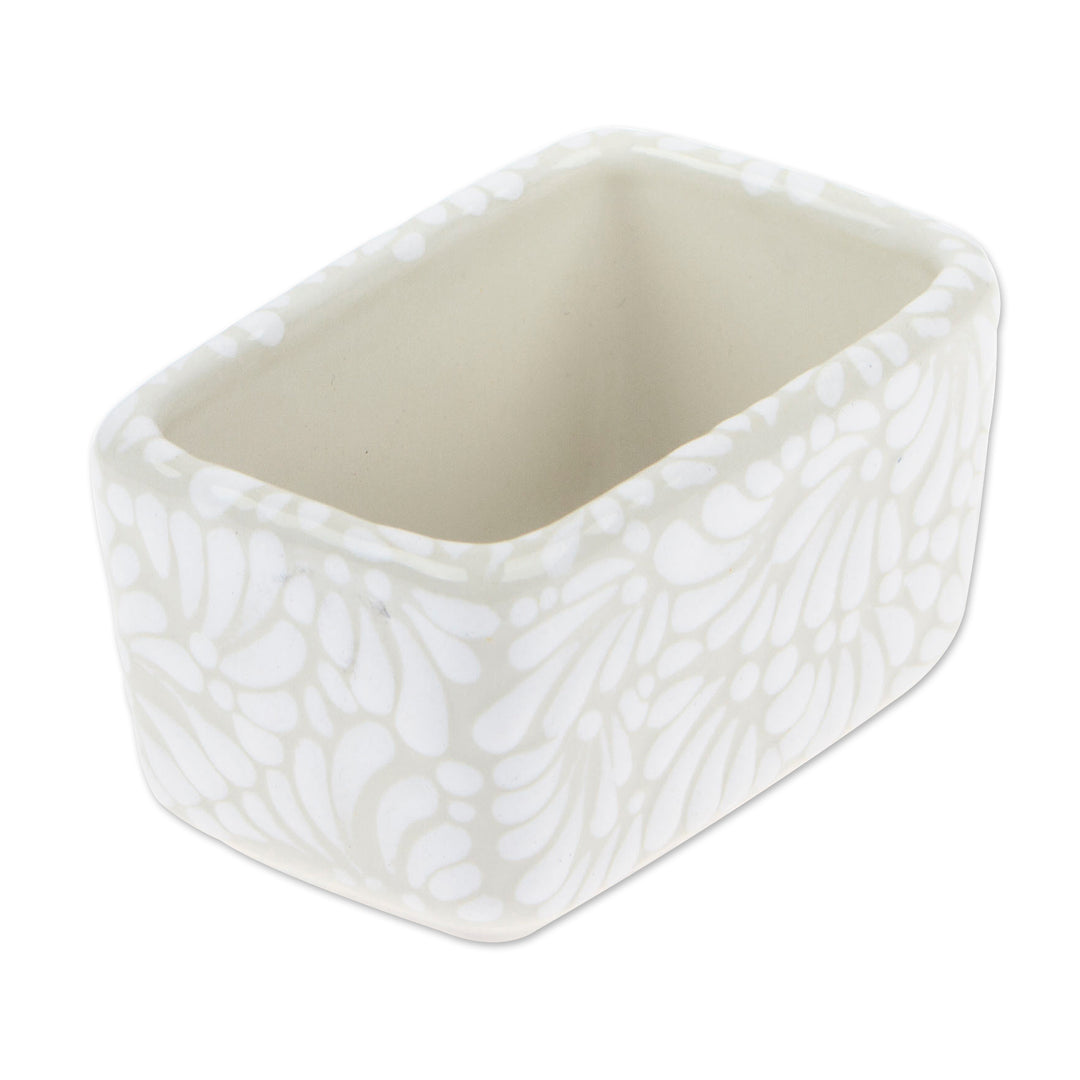 Handcrafted Beige and Ivory Ceramic Sugar and Tea Holder - Felicitous Spring