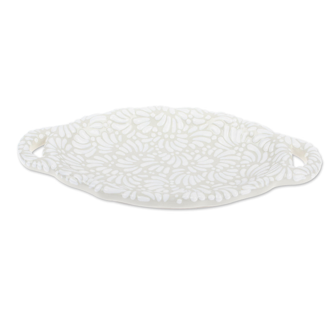 Handcrafted Floral Beige and Ivory Ceramic Butter Dish - Empyreal Spring