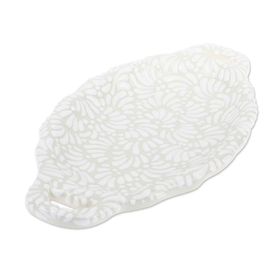Handcrafted Floral Beige and Ivory Ceramic Butter Dish - Empyreal Spring