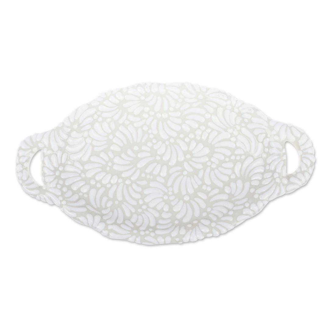 Handcrafted Floral Beige and Ivory Ceramic Butter Dish - Empyreal Spring