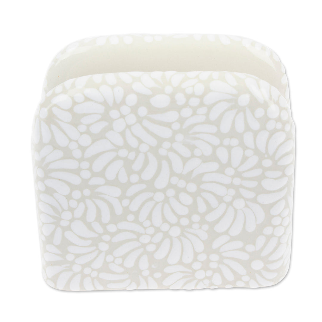 Handcrafted Floral Beige and Ivory Ceramic Napkin Holder - Paradisiac Spring