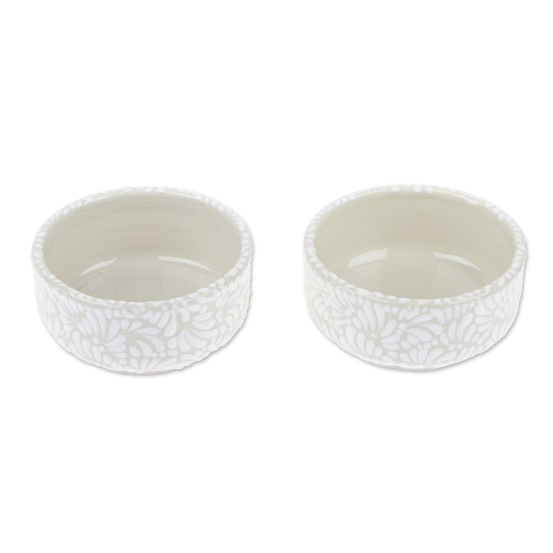 Handcrafted Beige and Ivory Ceramic Condiment Bowls (Pair) - Olympian Spring