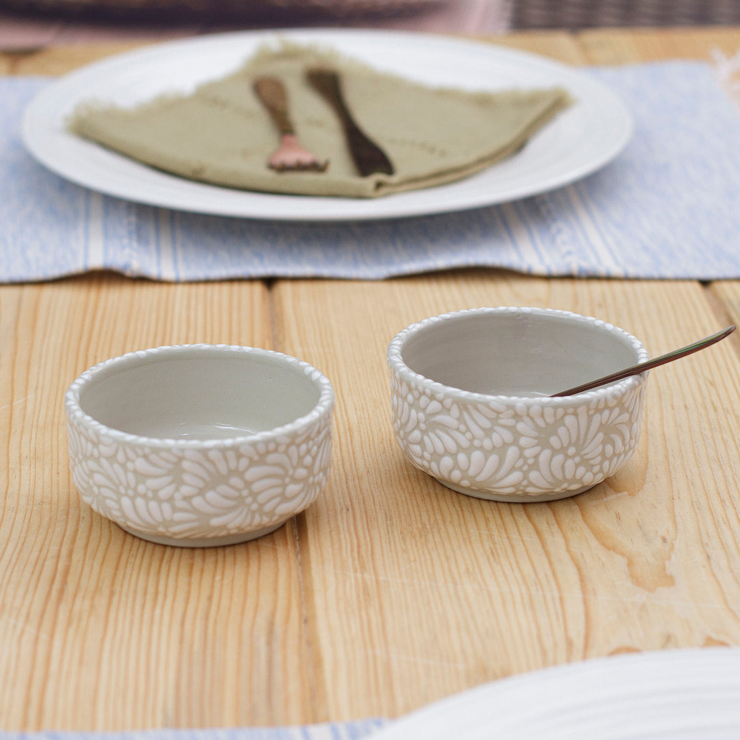 Handcrafted Beige and Ivory Ceramic Condiment Bowls (Pair) - Olympian Spring
