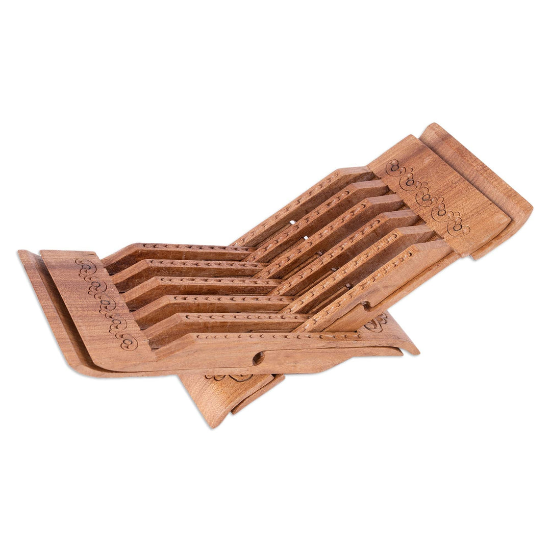 Handcrafted Elm Tree Wood Book Holder in a Polished Finish - Stories from the Silk Road