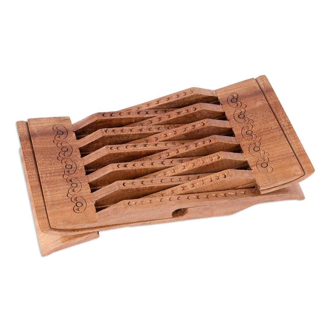 Handcrafted Elm Tree Wood Book Holder in a Polished Finish - Stories from the Silk Road