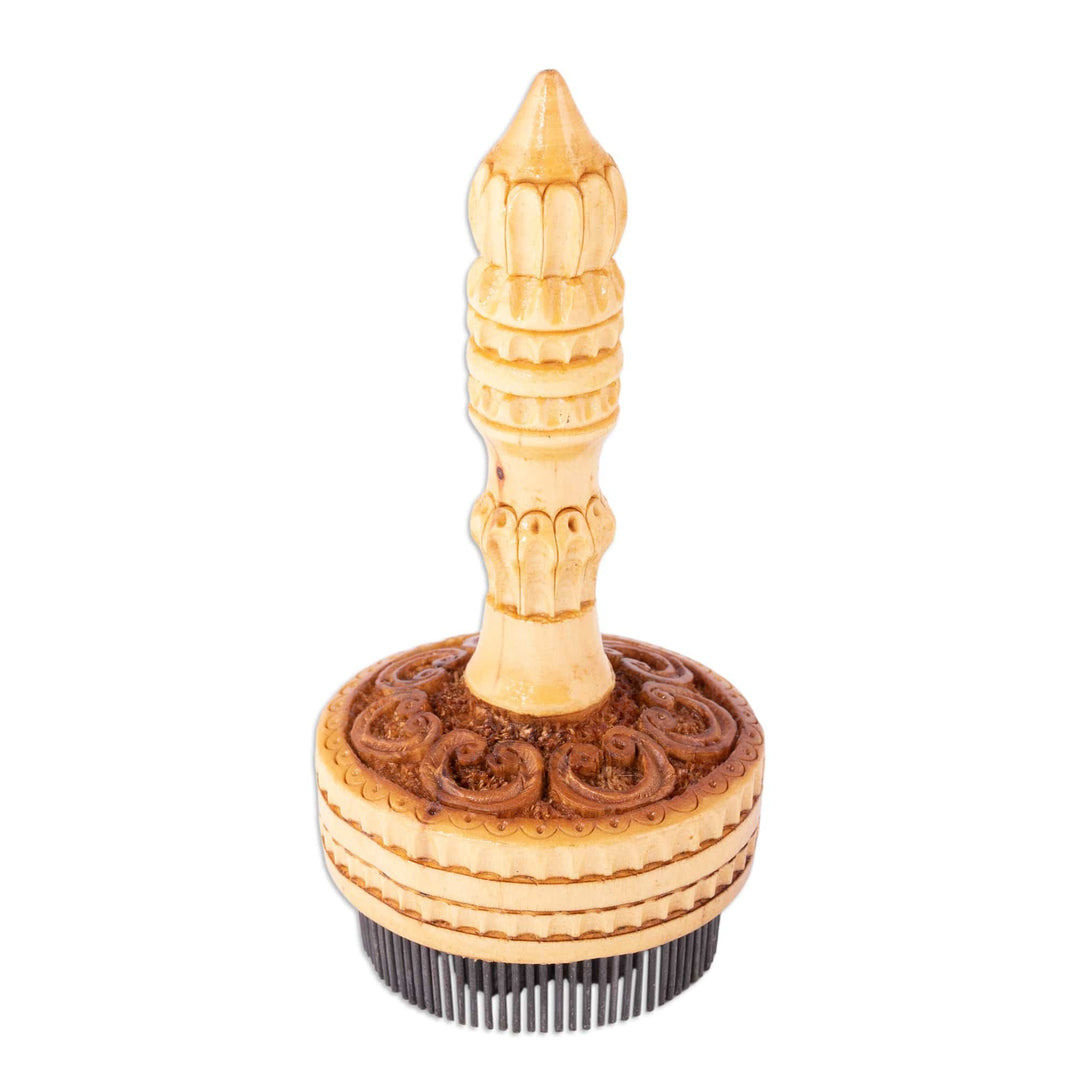 Hand-Carved Elm Tree Wood Bread Stamp with Bloom Figure - Blooming Caress