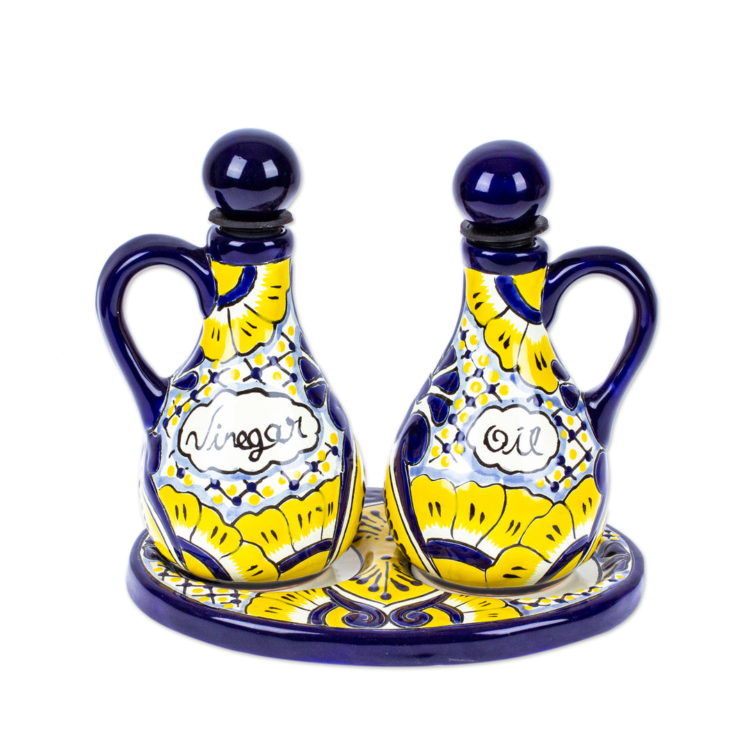 Talavera Floral Ceramic Oil and Vinegar Bottles (3 Pieces) - Sunny Salad