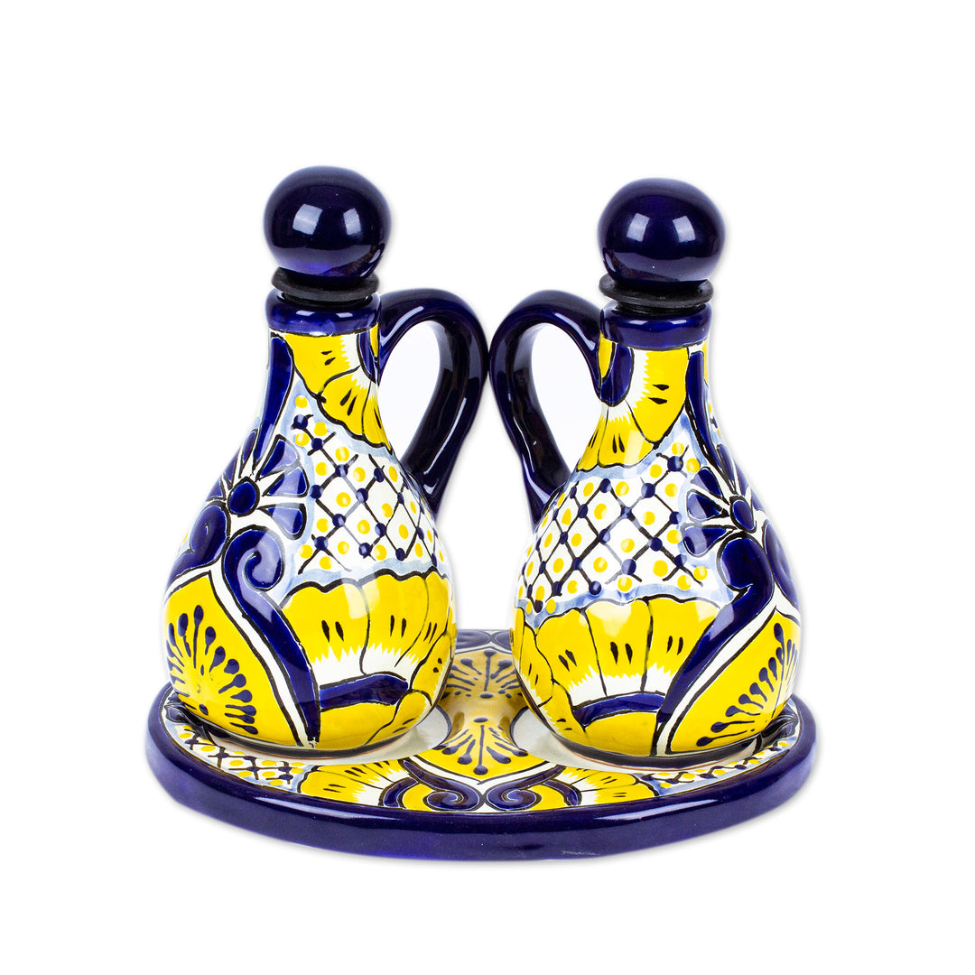 Talavera Floral Ceramic Oil and Vinegar Bottles (3 Pieces) - Sunny Salad