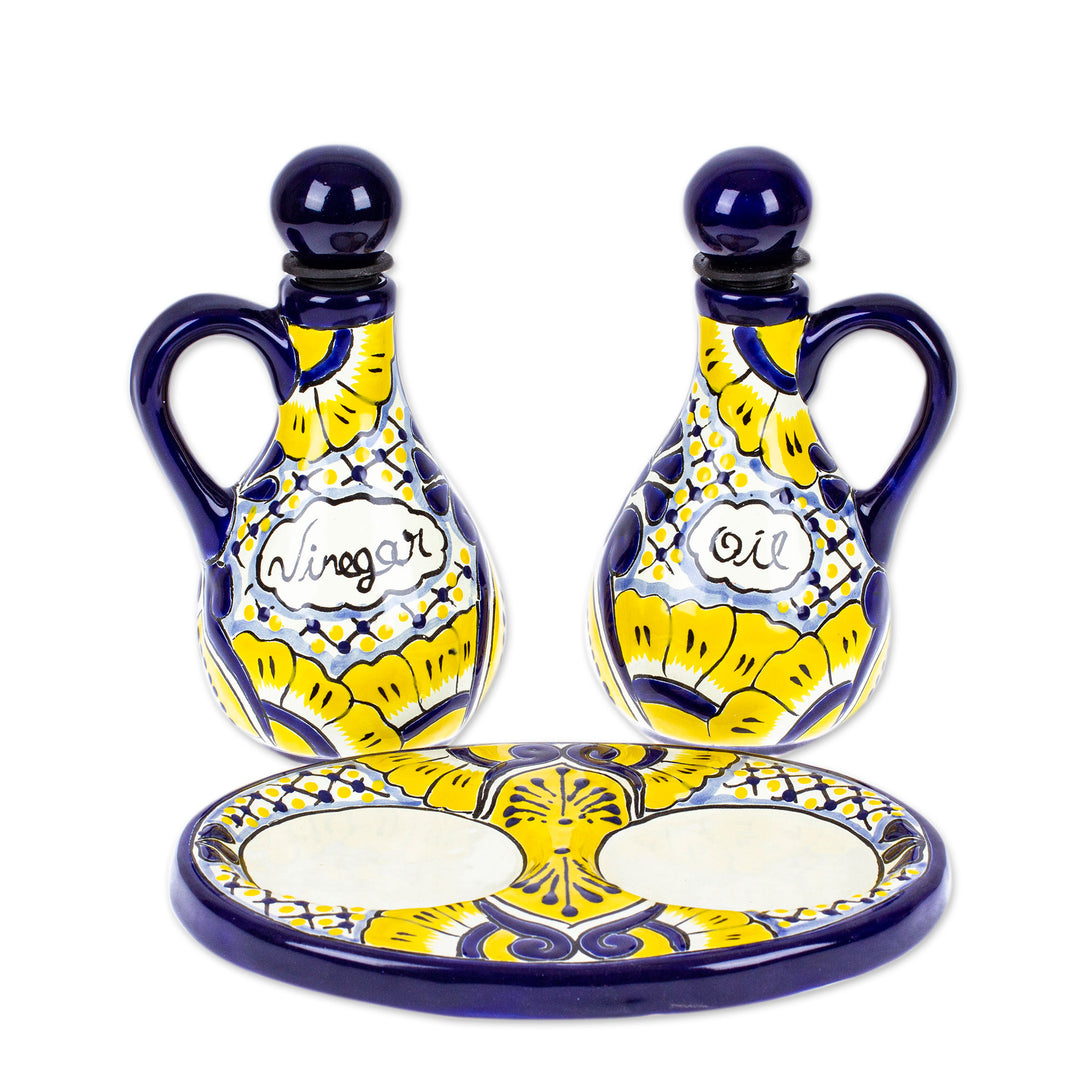 Talavera Floral Ceramic Oil and Vinegar Bottles (3 Pieces) - Sunny Salad