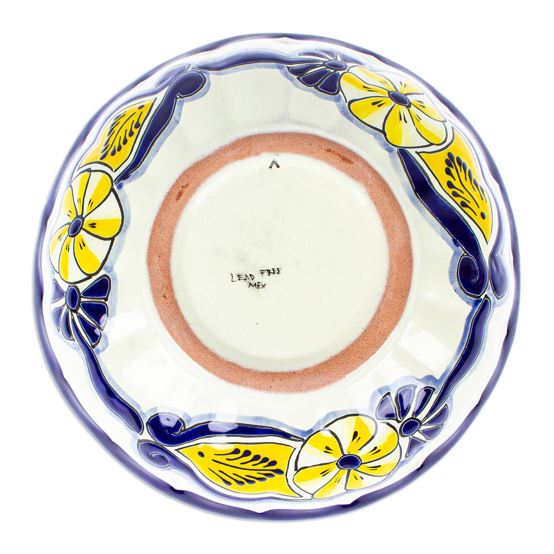 Mexican Talavera Style Ceramic Salad Bowl with Flowers - Sunny Blooms