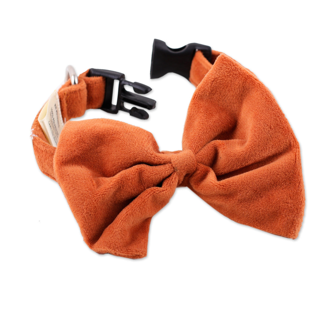 Pet Collar with Bow Tie and Snap Buckle in Orange - Royal Elegance in Ginger