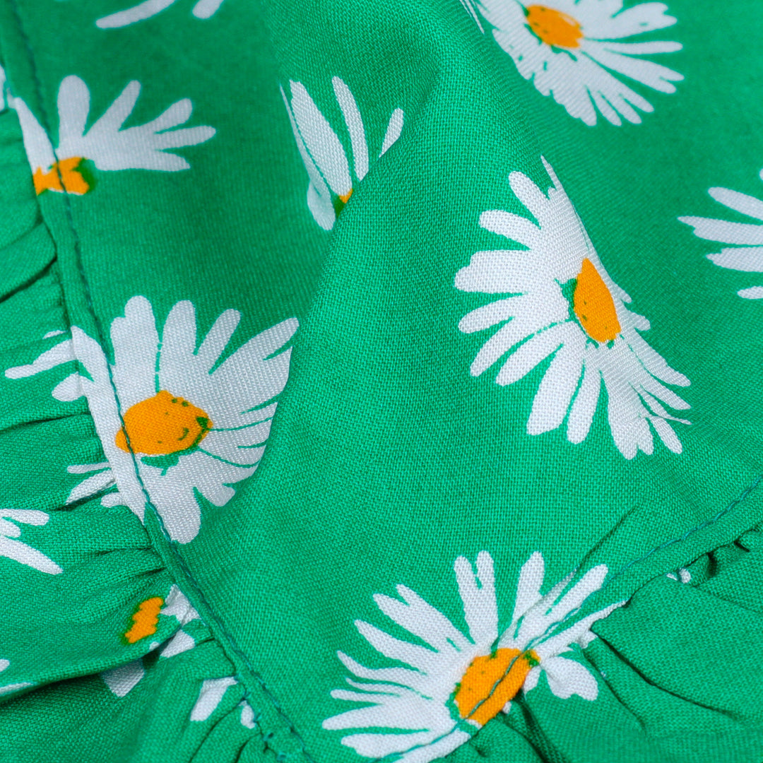 Cotton Dog Bandana with Daisy Pattern on Green Background - Lively Blossoms