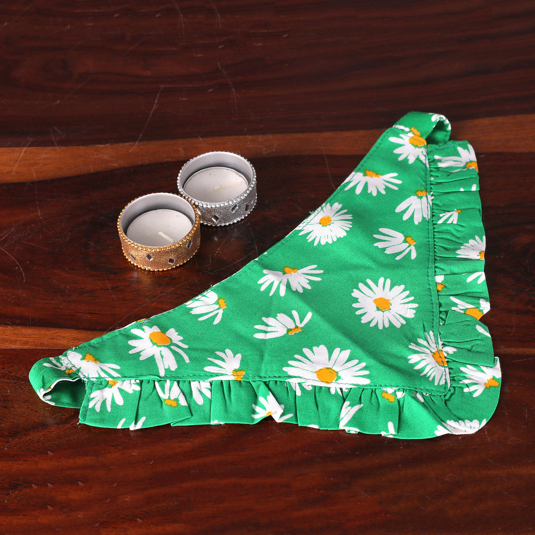 Cotton Dog Bandana with Daisy Pattern on Green Background - Lively Blossoms