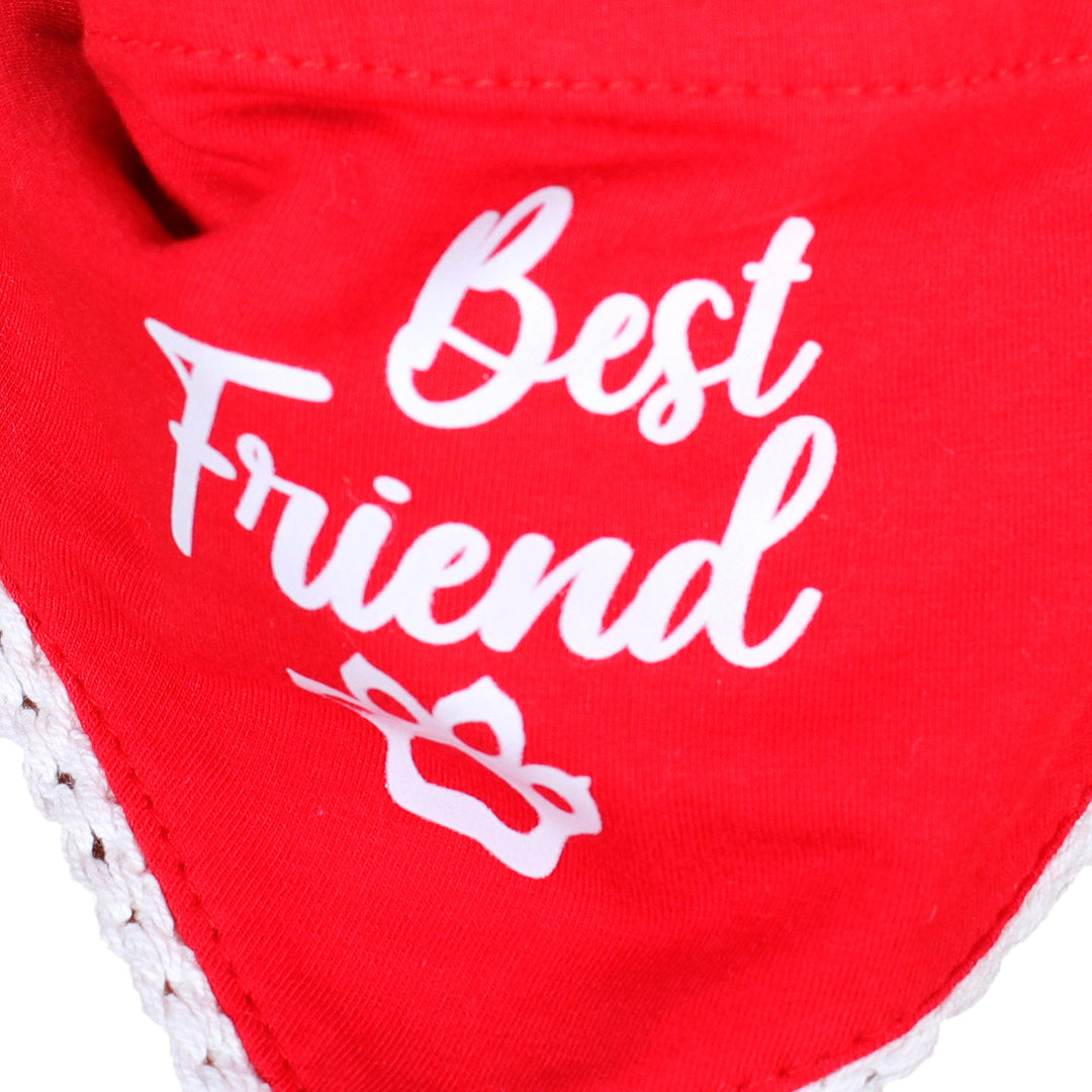 Adjustable Cotton Pet Bandana in Red & White with Lace Trim - Best Friend