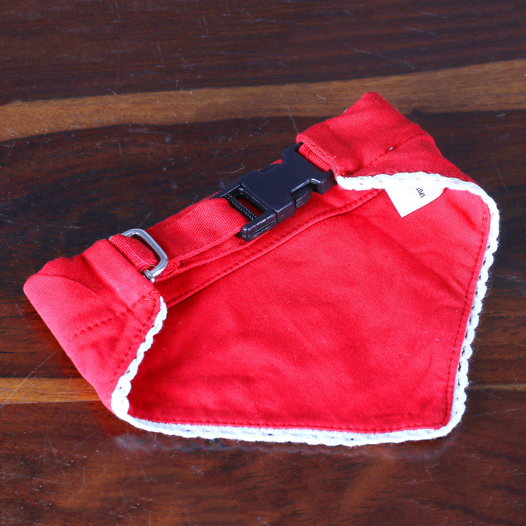 Adjustable Cotton Pet Bandana in Red & White with Lace Trim - Best Friend