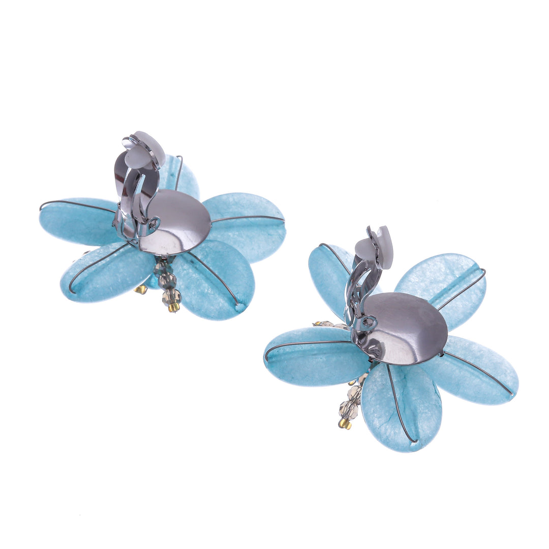 Floral Quartz and Cultured Pearl Clip-On Earrings in Blue - Ice Spring