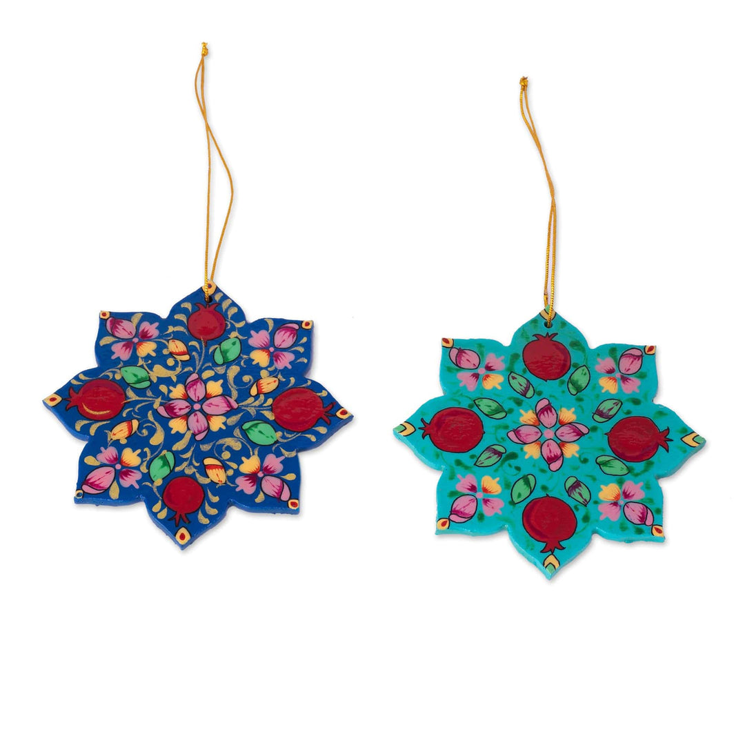 Pair of Lacquered Wood Star Ornaments Handmade in Uzbekistan - Splendid Stars