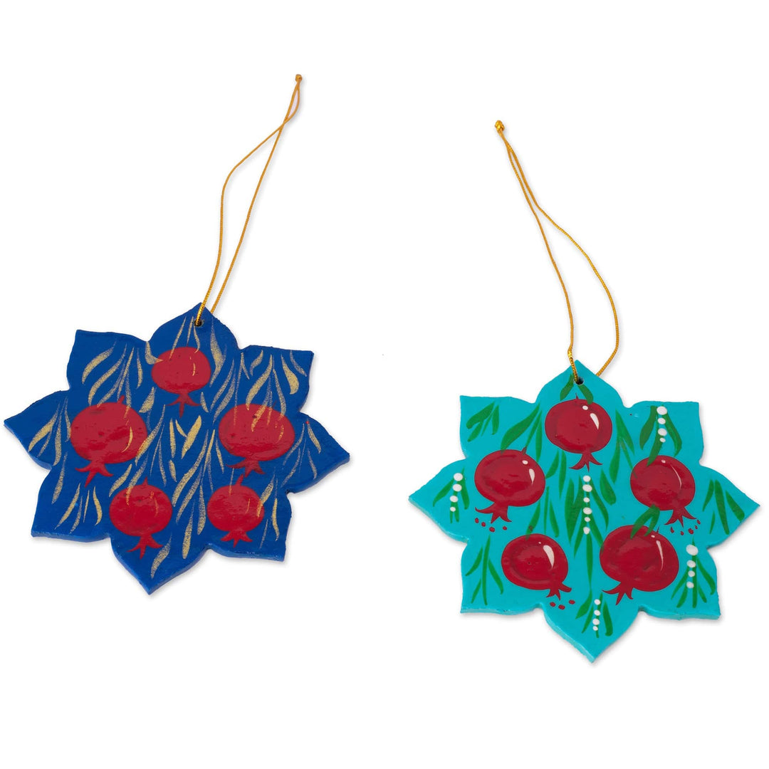 Pair of Lacquered Wood Star Ornaments Handmade in Uzbekistan - Splendid Stars