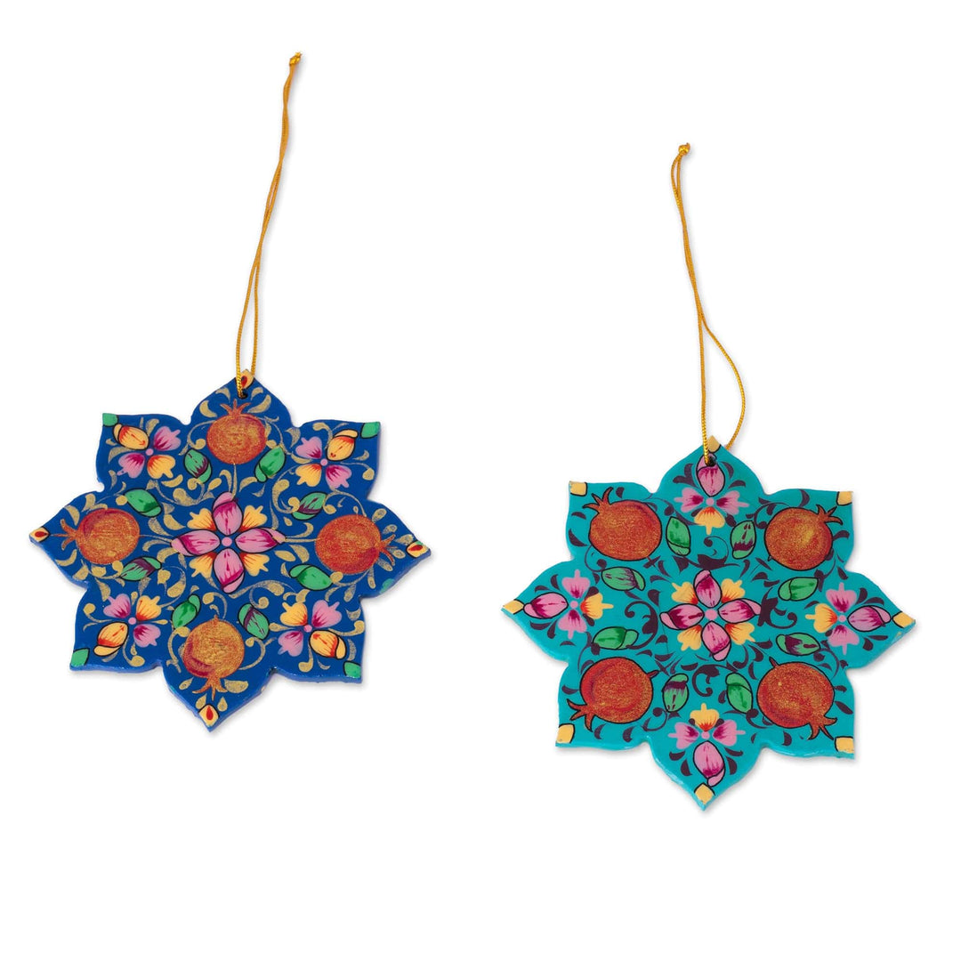 2 Lacquered Wood Star Ornaments Hand-Crafted in Uzbekistan - Stunning Stars