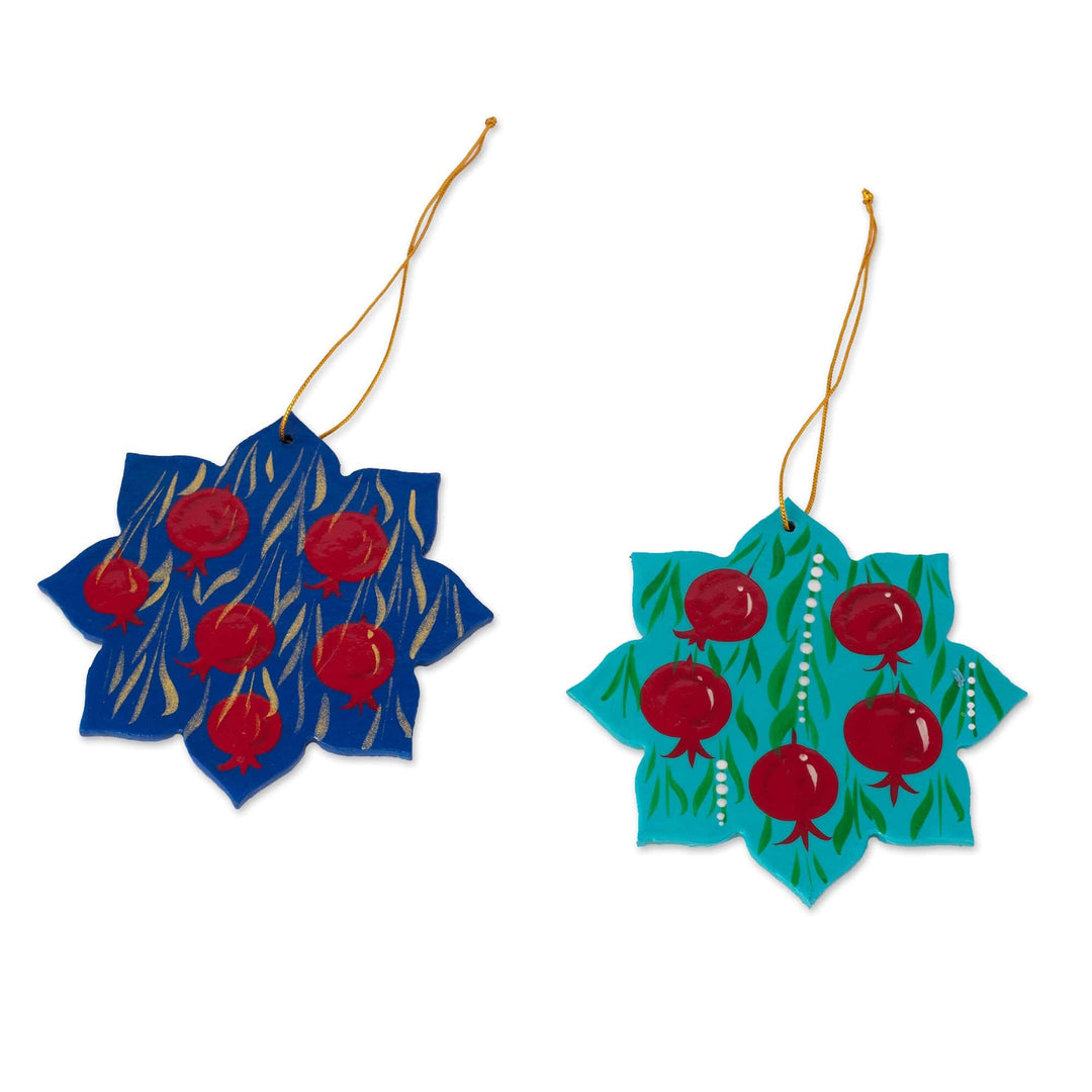 2 Lacquered Wood Star Ornaments Hand-Crafted in Uzbekistan - Stunning Stars