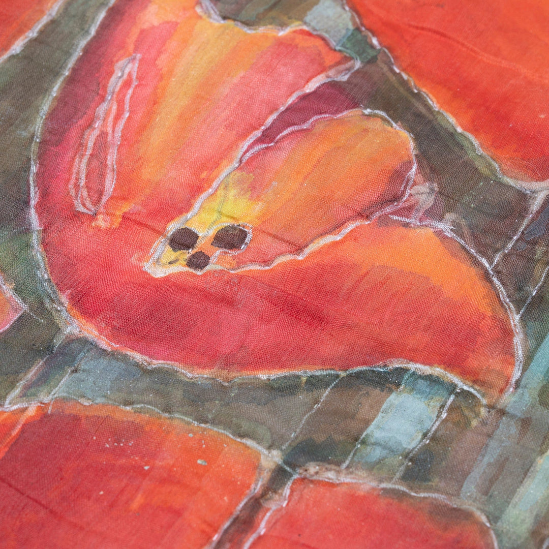 Hand-Painted Poppy-Themed Wall Hanging in Orange Hues - Poppy Field