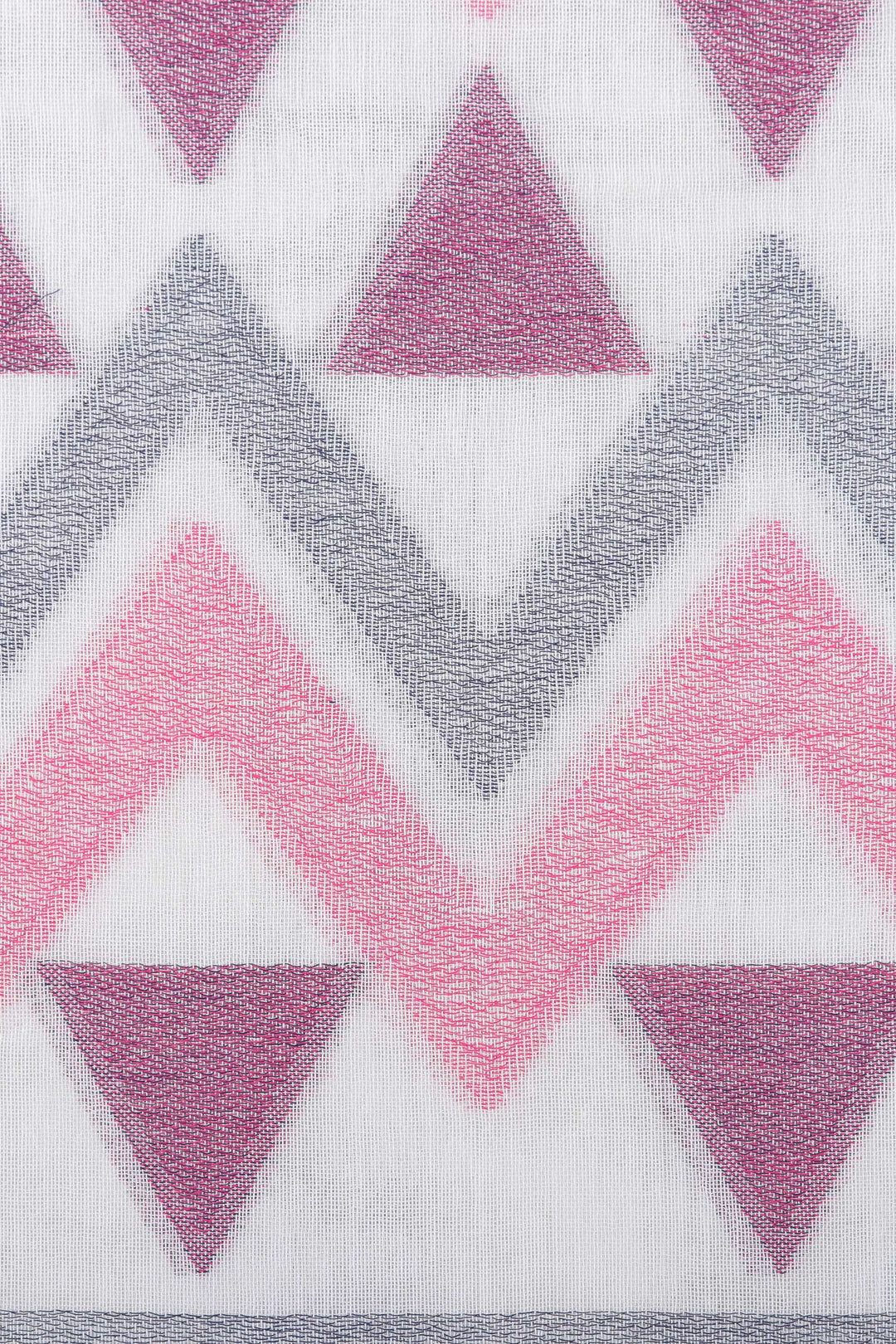 Handloomed Geometric Cotton Shawl in Carmine and Mauve Hues - Carmine Opulence