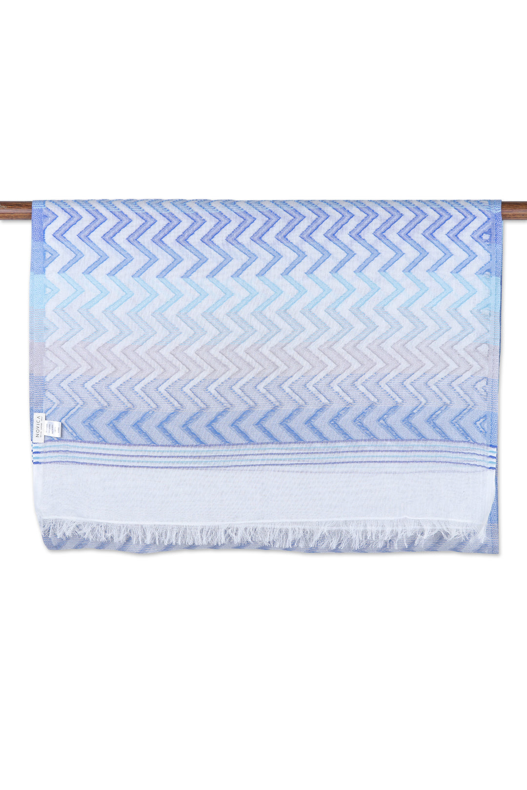 Chevron-Patterned Handwoven Iris and Periwinkle Cotton Shawl - Iris Tide