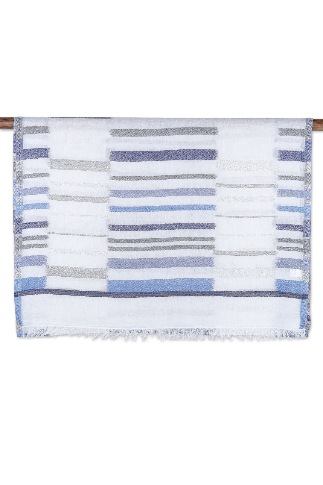 Handloomed Cotton Shawl with Blue and Grey Pattern - Sea Passages