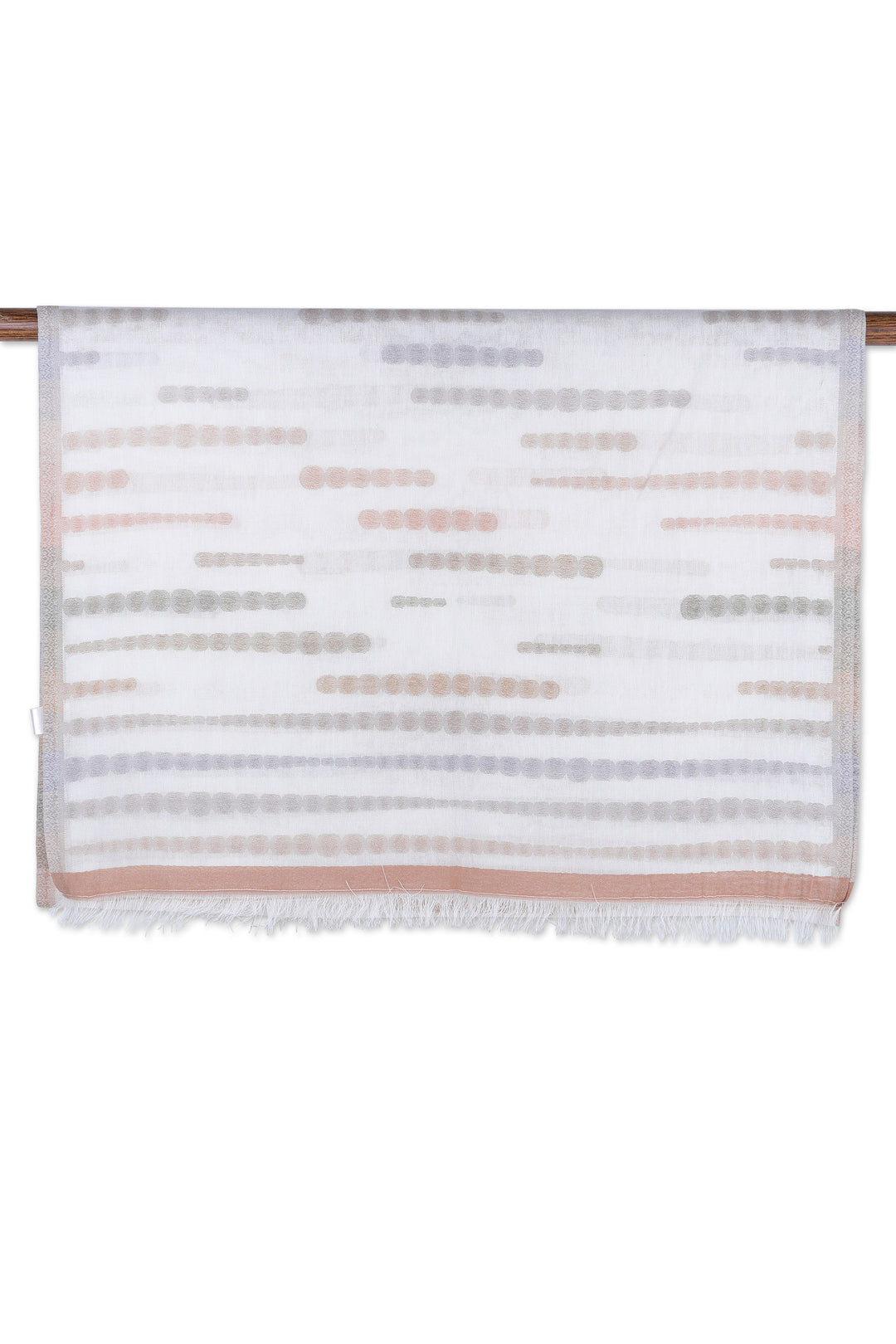 Handloomed Grey and Beige Cotton Shawl with Ivory Base Hue - Beige Shadows