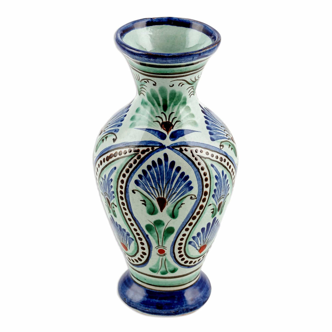 Uzbek Ceramic Vase Hand-Painted with Peacock's Tail Motif - Peacock's Tail