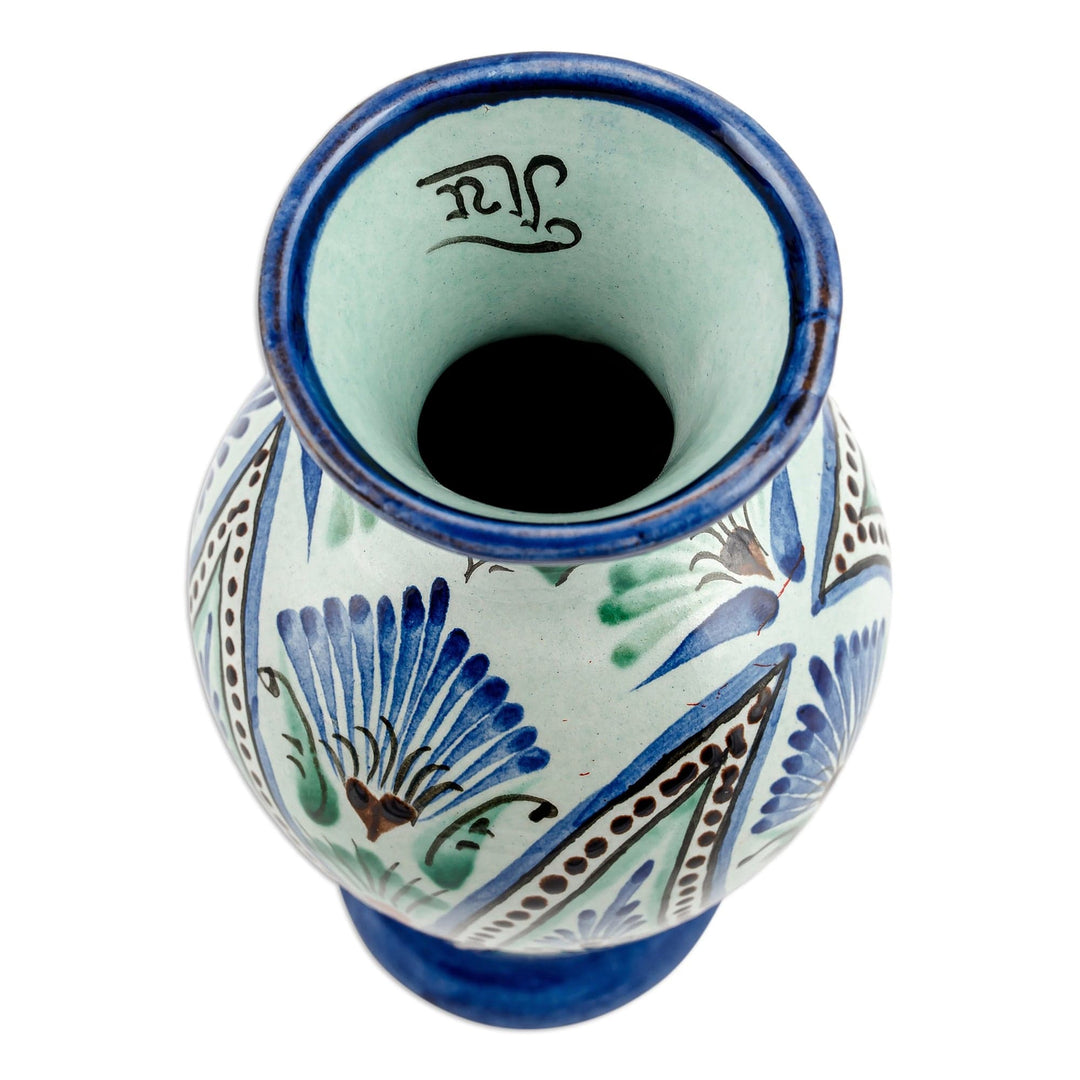 Uzbek Ceramic Vase Hand-Painted with Peacock's Tail Motif - Peacock's Tail