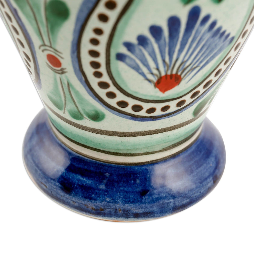 Uzbek Ceramic Vase Hand-Painted with Peacock's Tail Motif - Peacock's Tail