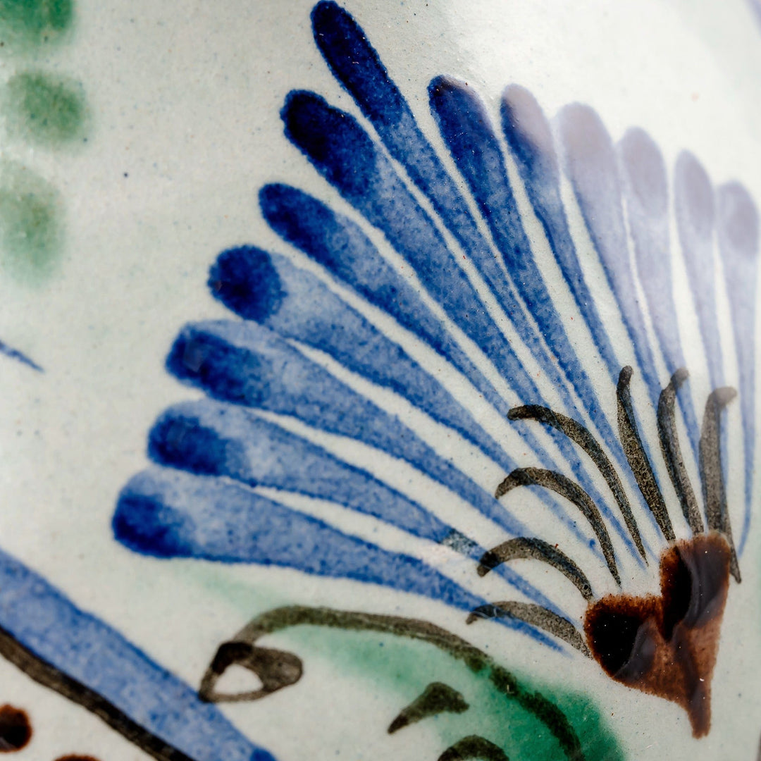 Uzbek Ceramic Vase Hand-Painted with Peacock's Tail Motif - Peacock's Tail