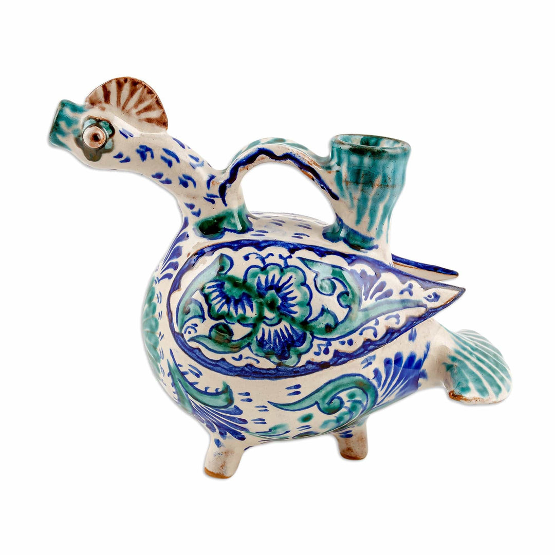 Uzbek Hand-Painted Ceramic Duck-Shaped Whistling Vessel - Duck Sounds