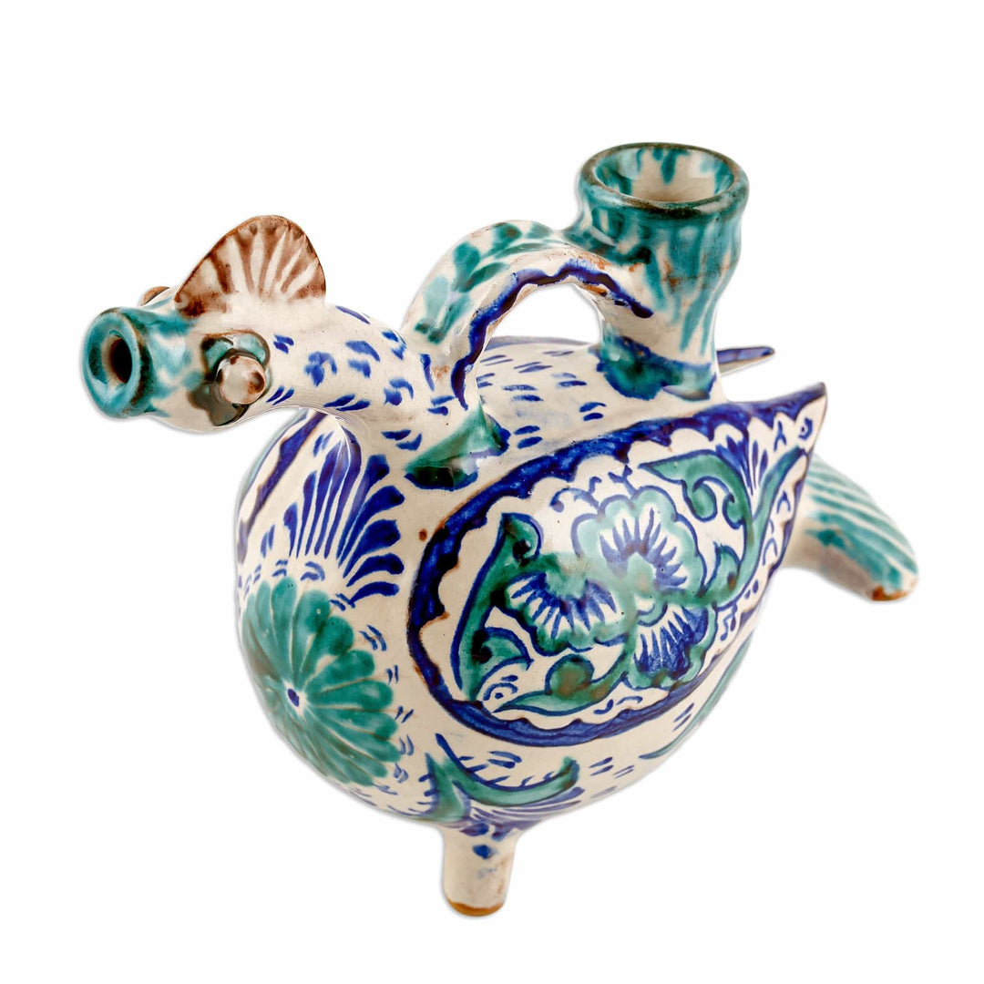Uzbek Hand-Painted Ceramic Duck-Shaped Whistling Vessel - Duck Sounds