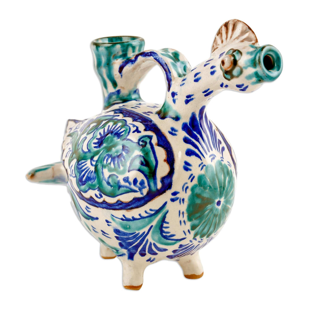 Uzbek Hand-Painted Ceramic Duck-Shaped Whistling Vessel - Duck Sounds