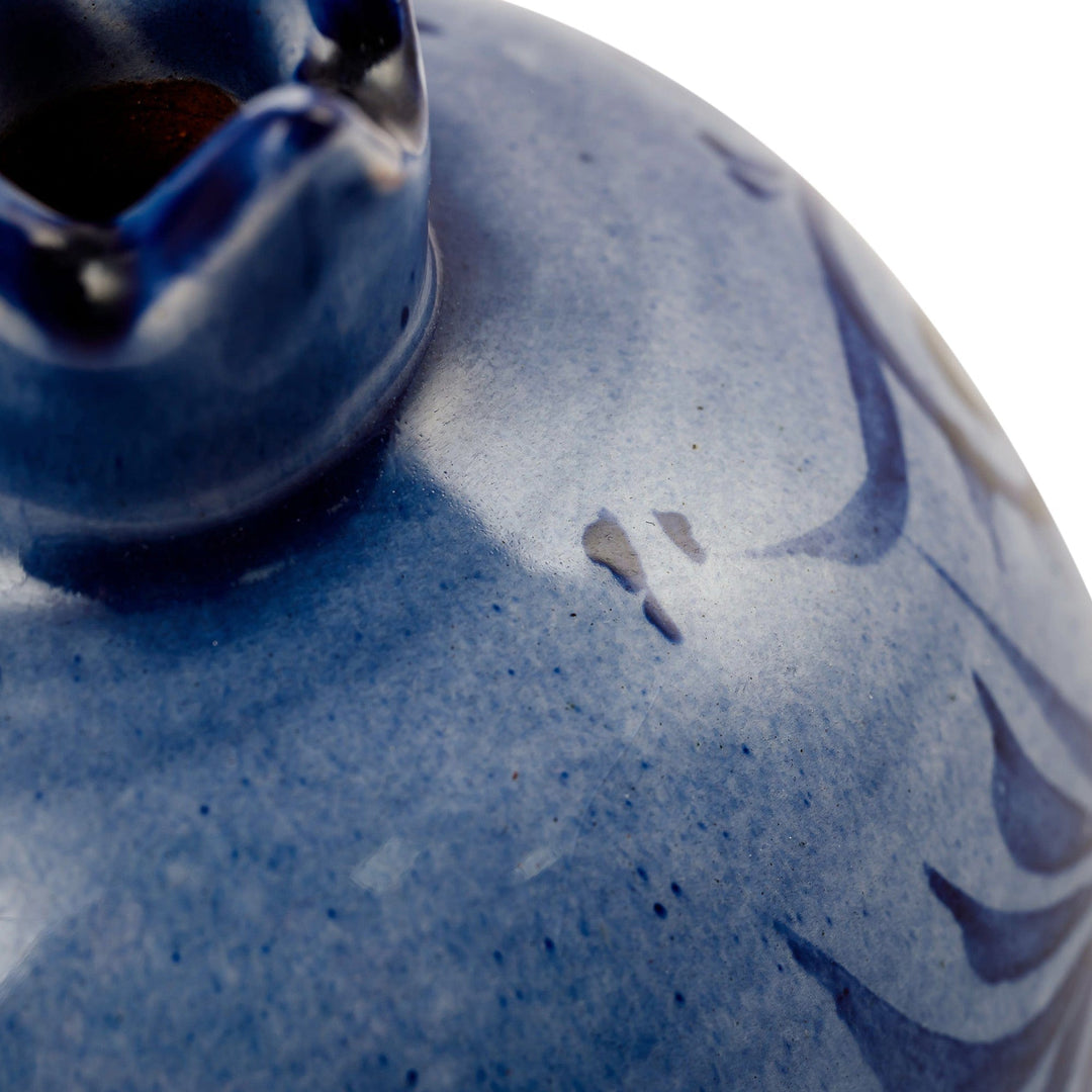 Uzbek Hand-Painted Blue Pomegranate-Shaped Ceramic Sculpture - Blue Pomegranate