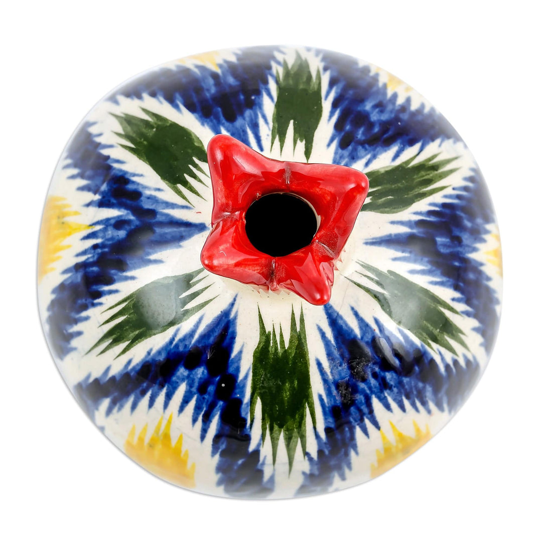 Hand-Painted Ceramic Pomegranate Sculpture with Ikat Motif - Colorful Pomegranate