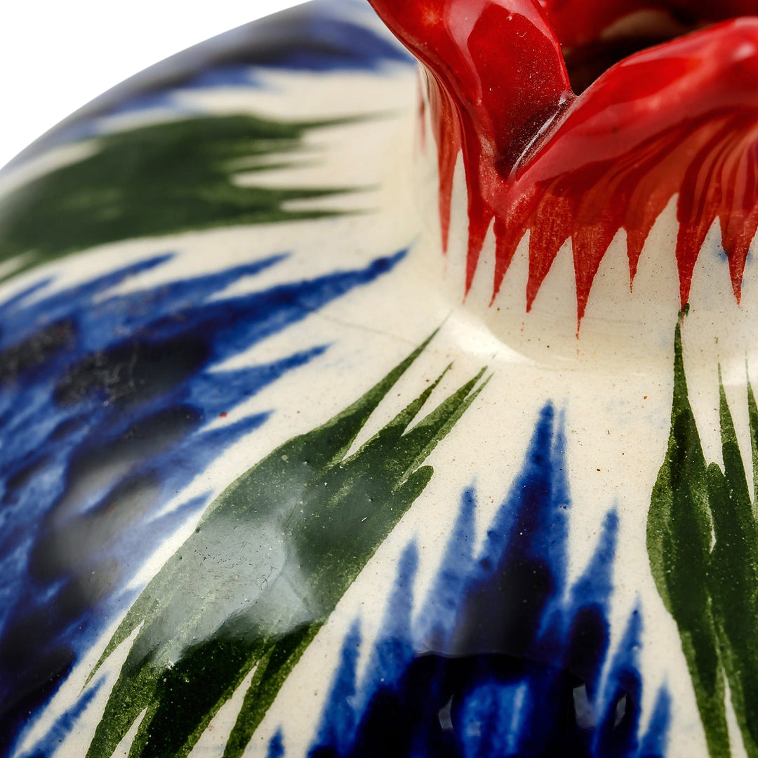 Hand-Painted Ceramic Pomegranate Sculpture with Ikat Motif - Colorful Pomegranate