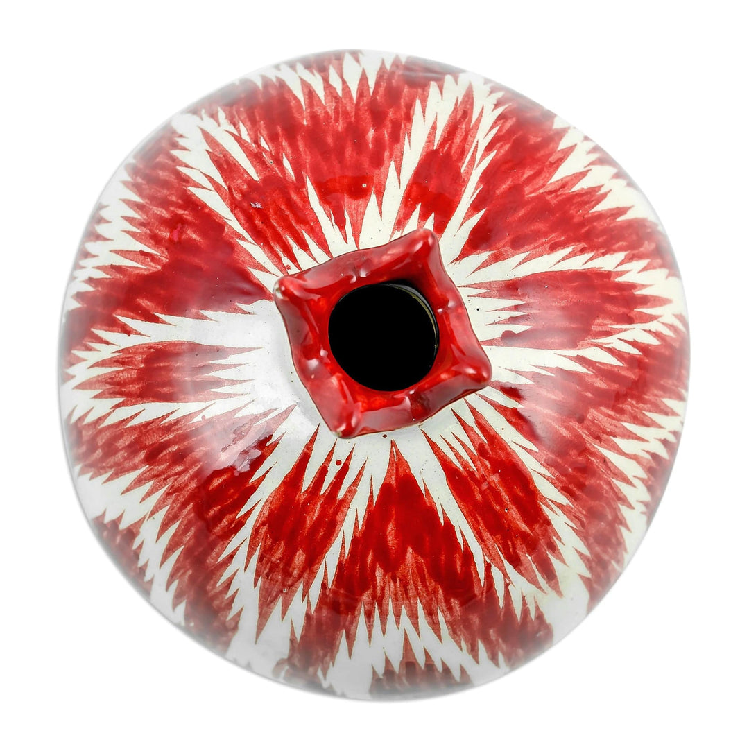 Red Hand-Painted Ikat-Themed Ceramic Pomegranate Sculpture - Red Pomegranate