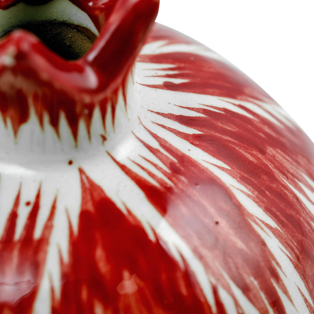 Red Hand-Painted Ikat-Themed Ceramic Pomegranate Sculpture - Red Pomegranate
