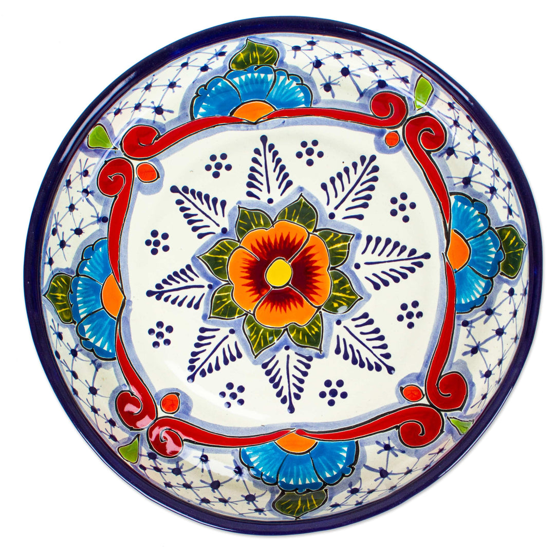 Talavera Blue and Red Ceramic Appetizer Bowl Set (7 Pieces) - Marvelous Flowers