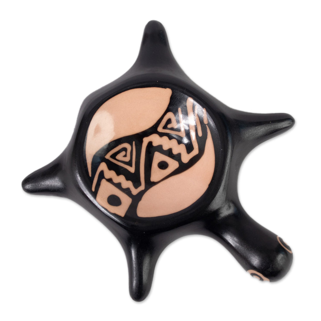 Handcrafted Black and Beige Ceramic Vicus Turtle Catchall - Vicús Turtle