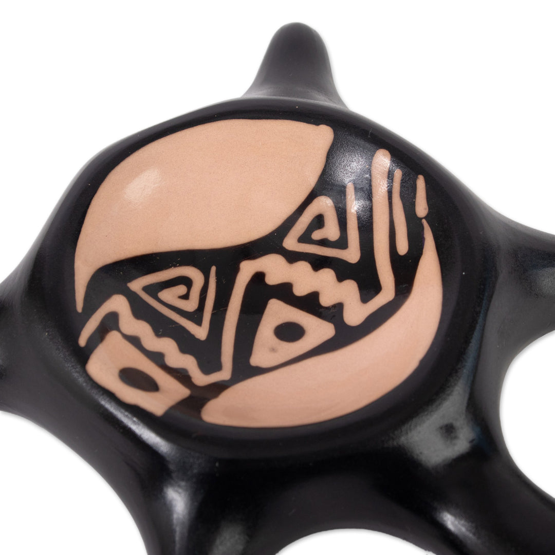 Handcrafted Black and Beige Ceramic Vicus Turtle Catchall - Vicús Turtle