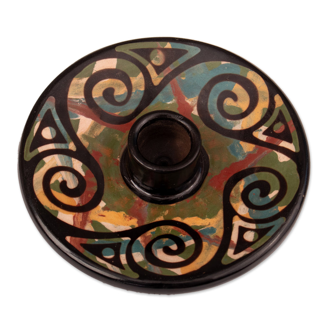 Handcrafted Swirl-Patterned Round Ceramic Palo Santo Burner - Ancestral Swirls