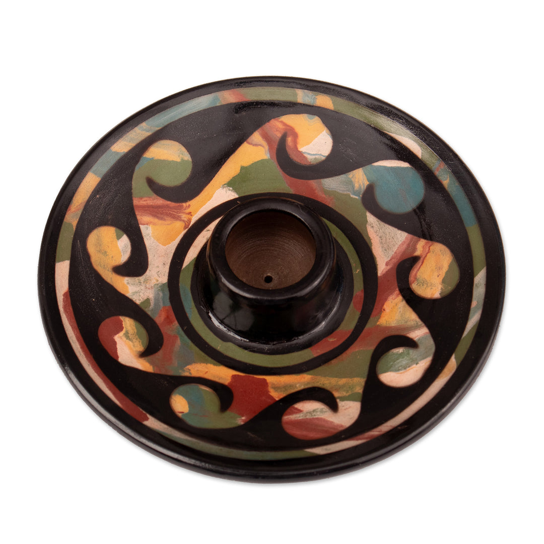 Handcrafted Geometric Round Ceramic Palo Santo Burner - Ancestral Constellation