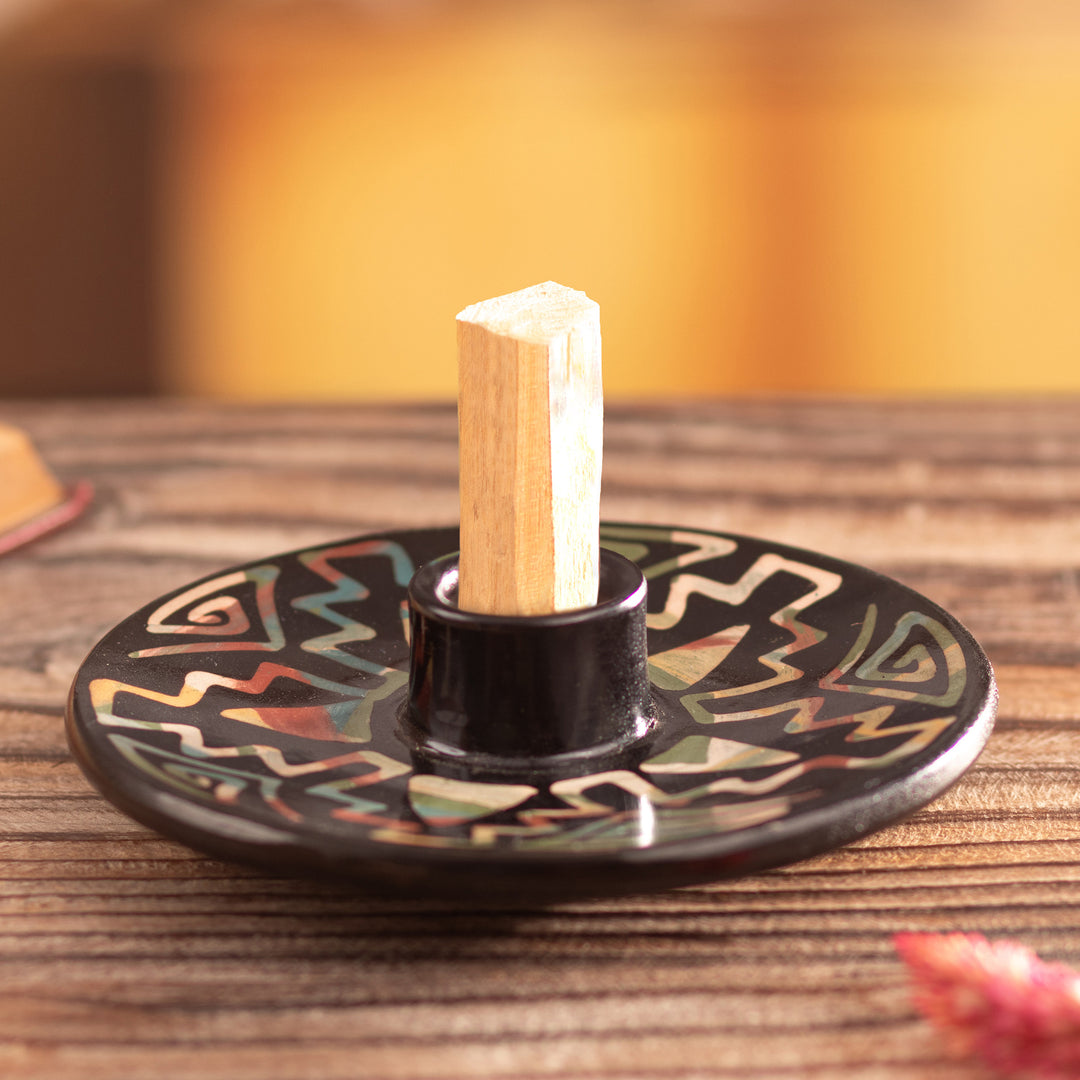 Handcrafted Geometric Round Ceramic Palo Santo Burner - Ancestral Constellation